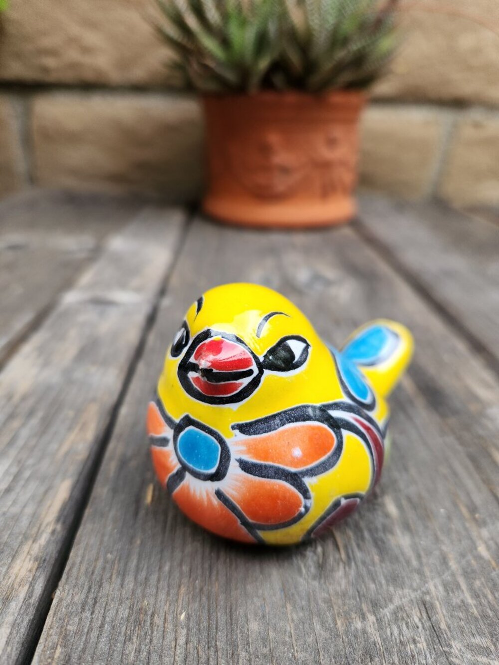 3.75" Talavera Gold Finch Bird Statue YELLOW/ORG/YELLOW TAIL Garden Home Decor